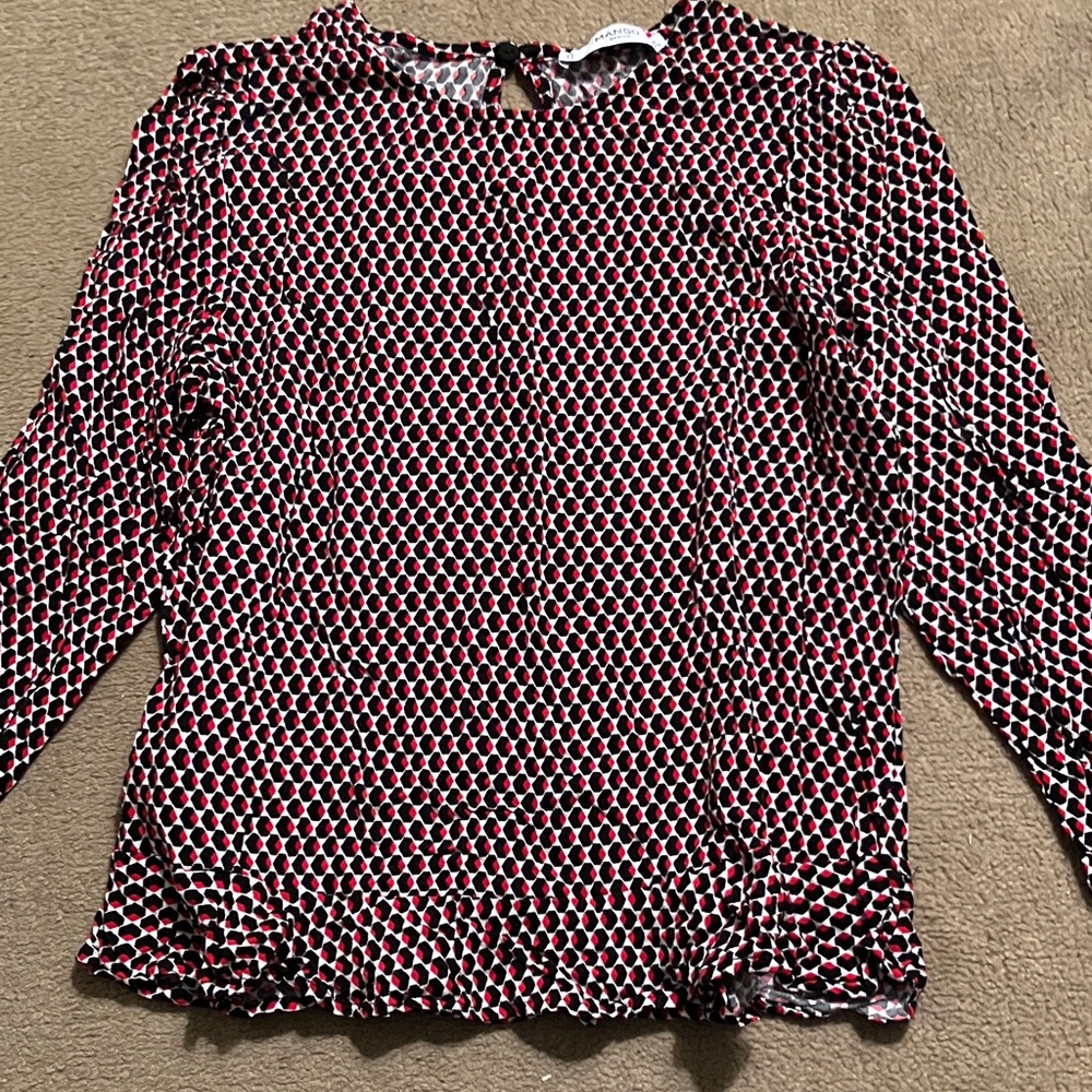 Mango Red and Black Patterned Long-Sleeved Blouse